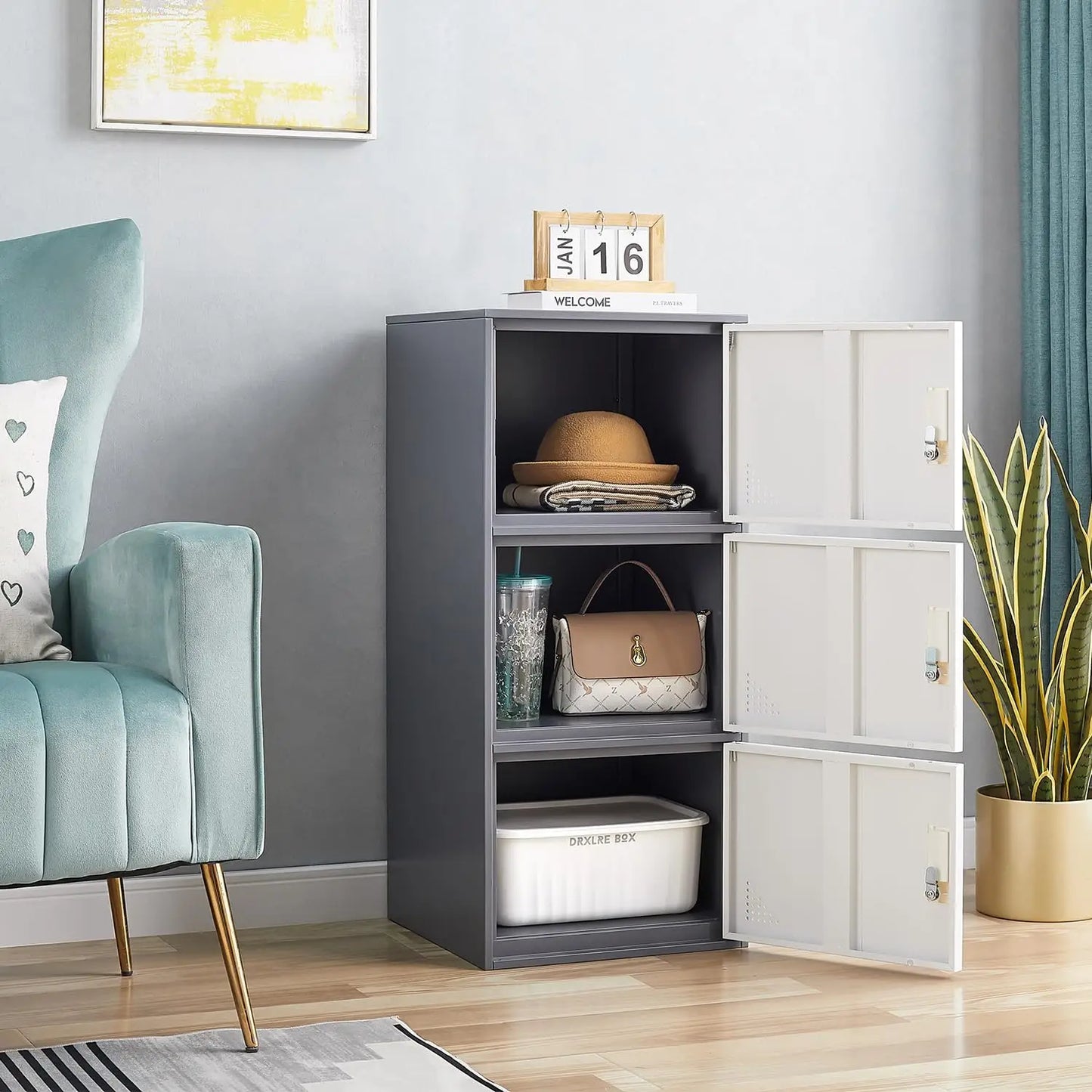 3-Door Metal Locker Cabinet for Office, Home, School Storage - Durable Steel Organizer