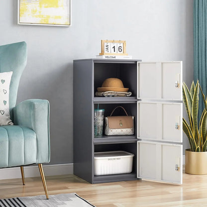 3-Door Metal Locker Cabinet for Office, Home, School Storage - Durable Steel Organizer