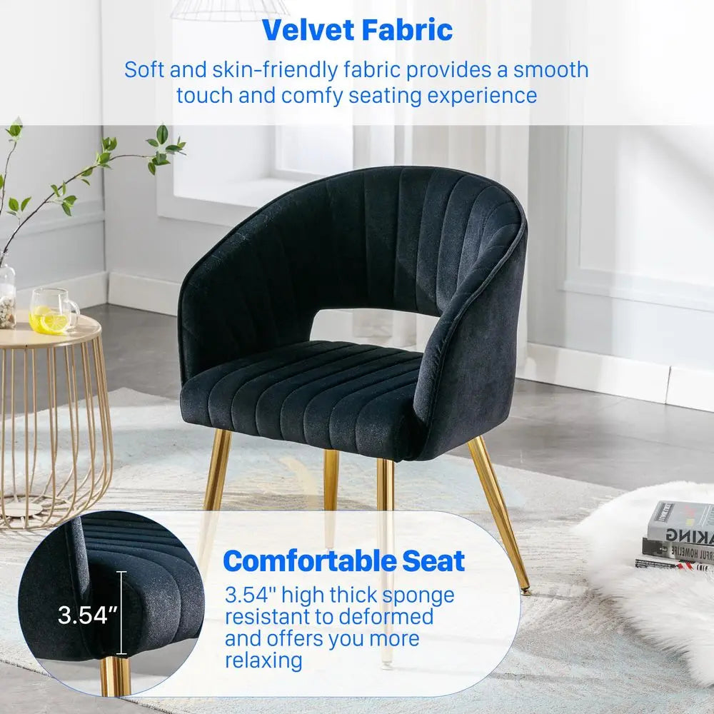 Modern Accent Dining Chairs Set of 2, Velvet Upholstered Dining Room Chairs with, Gold Metal Legs.
