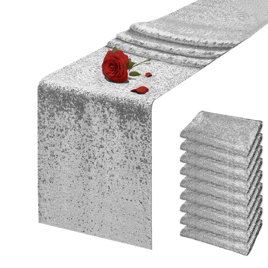 Packs 12 x 72 inches Silver Sequin Table Glitter Runner.