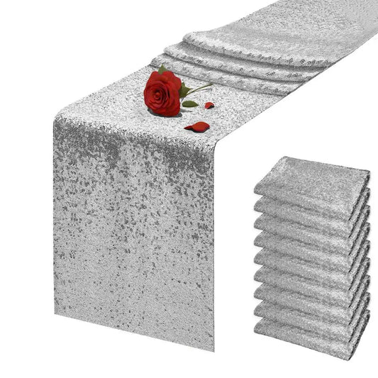 Packs 12 x 72 inches Silver Sequin Table Glitter Runner.
