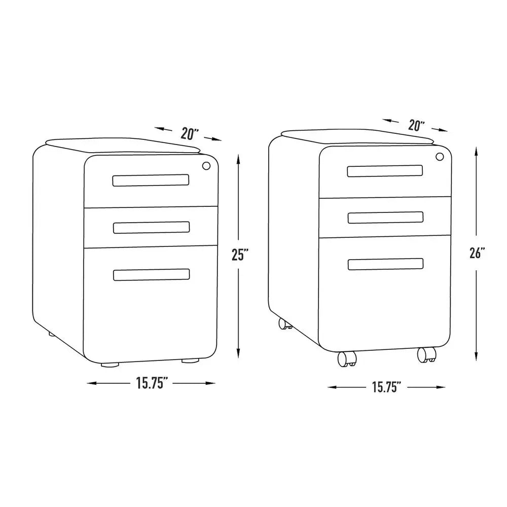 Curve Seated 3Drawer Mobile File Cabinet with Removable Magnetic Cushion Seat Metal Filing Cabinet.