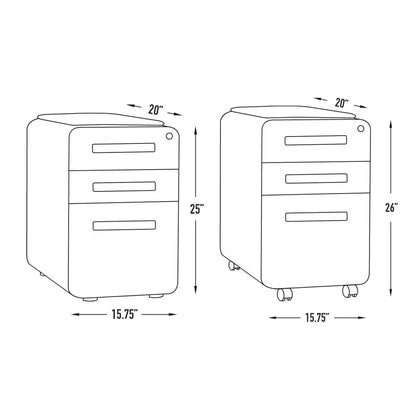 Curve Seated 3Drawer Mobile File Cabinet with Removable Magnetic Cushion Seat Metal Filing Cabinet.