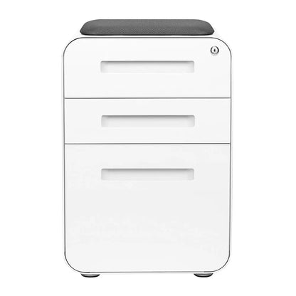 Curve Seated 3Drawer Mobile File Cabinet with Removable Magnetic Cushion Seat Metal Filing Cabinet.