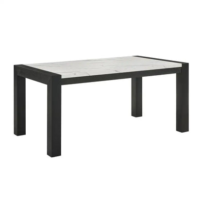 Contemporary 7pc Dining Set with White Faux Marble Rectangular Table and Full Back Upholstered Chairs.
