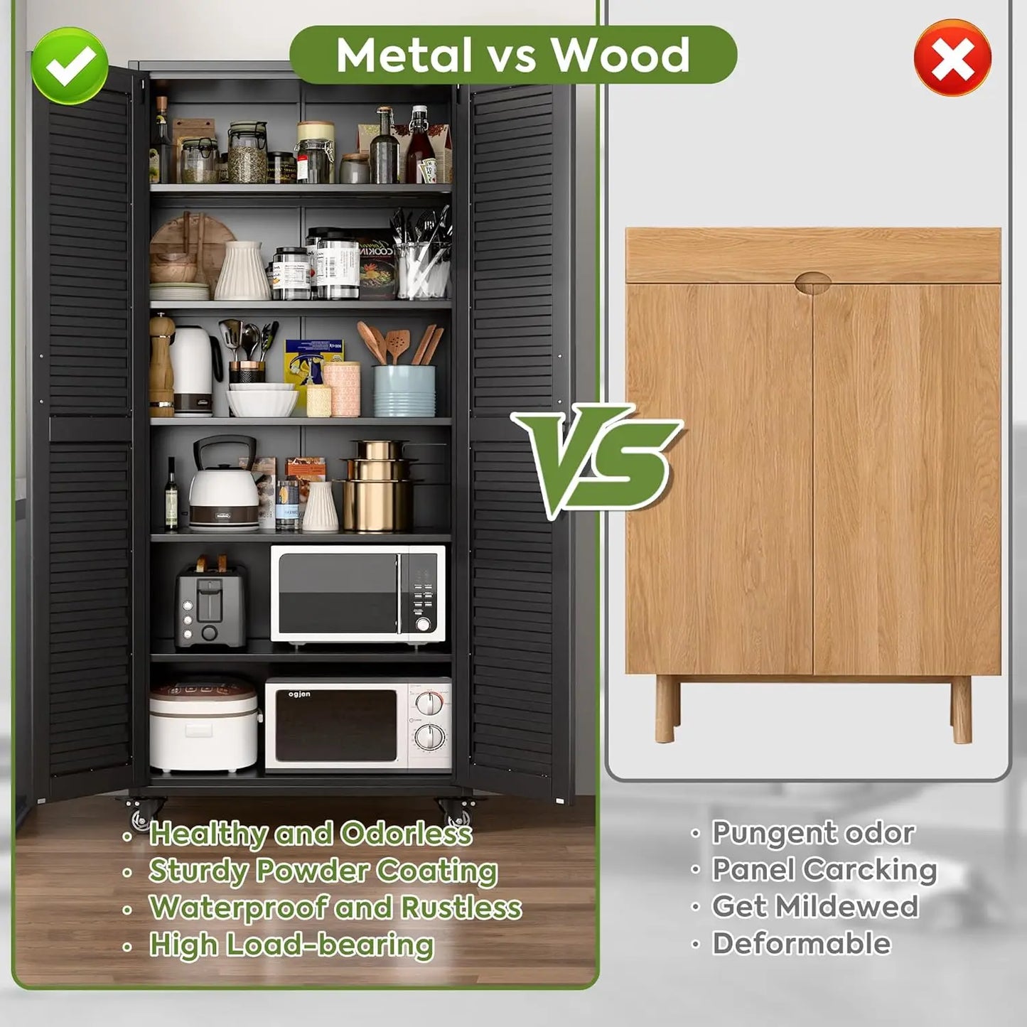 Garage Storage Cabinet with Wheels Pegboard and Adjustable Shelves, Metal Lockable Cabinet.