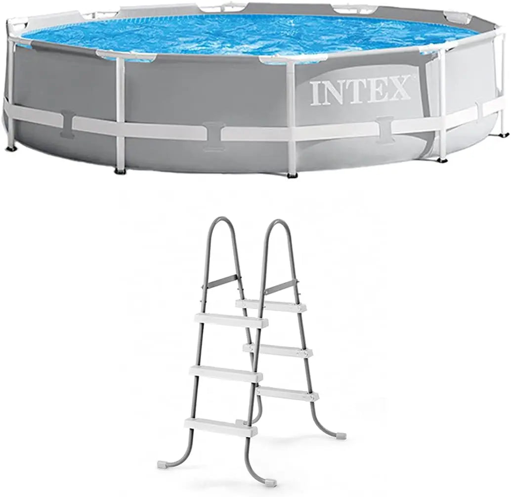 Prism Frame Above Ground Swimming Pool Set: 10ft x 30in – Includes 330 GPH Filter Pump – Removable Pool Ladder