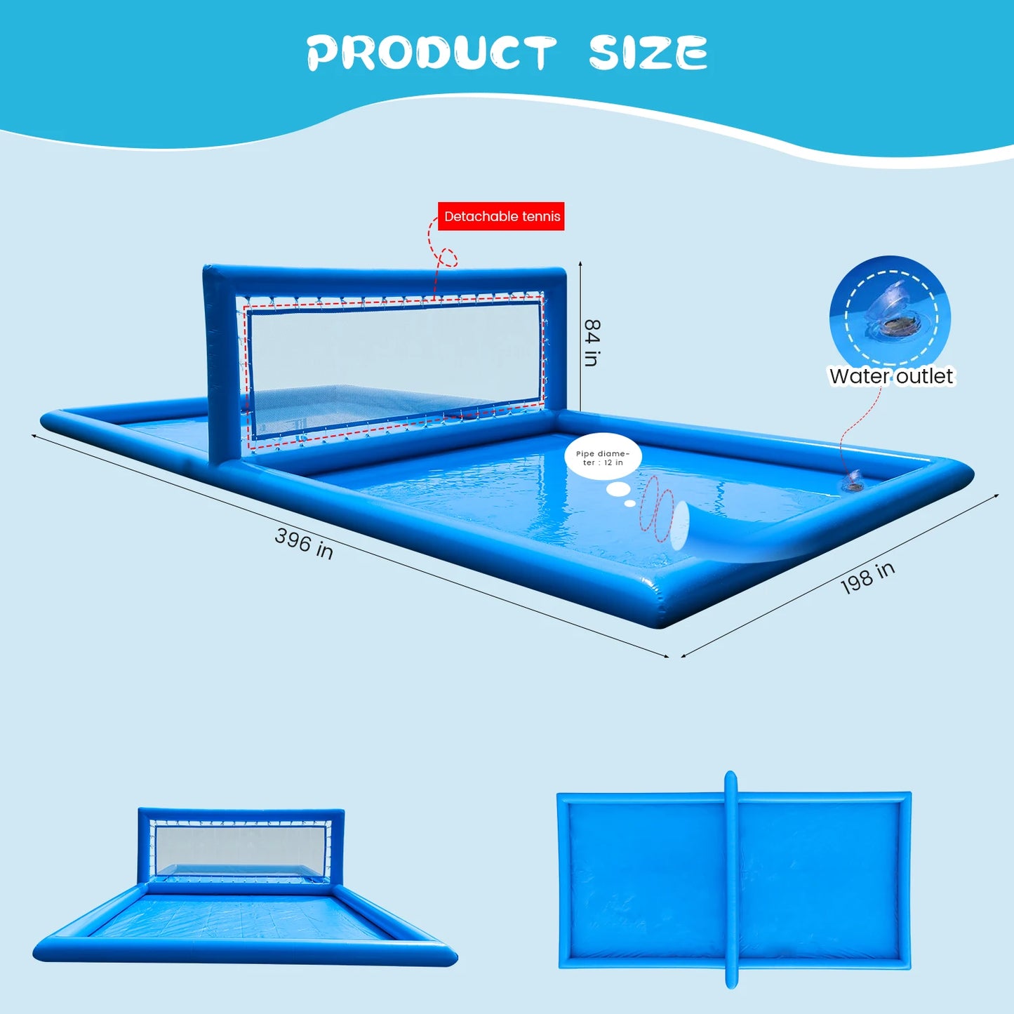 33ft Inflatable Volleyball Court Outdoor Water Pool for Sports Game, children's playground.