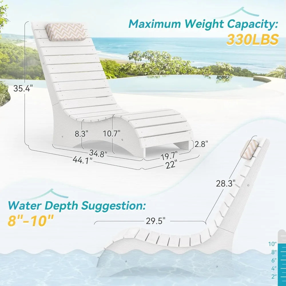 Pool Lounge Chairs Set of 2, Pool Lounge Chairs up to 10-Inches of Water, with Headrest.