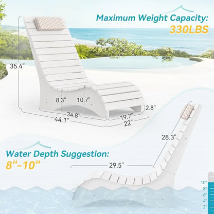Pool Lounge Chairs Set of 2, Pool Lounge Chairs up to 10-Inches of Water, with Headrest.