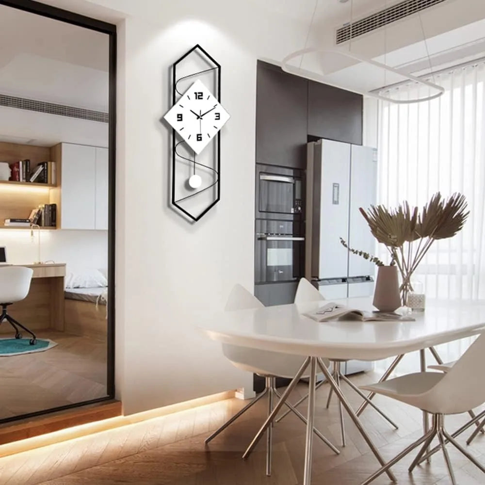 Swing Quartz Silent Wall Clock Metal Modern Large Pendulum Wall Clock Home Decor with Hook.