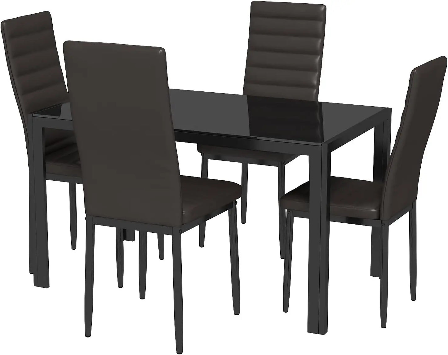 5 Piece Glass Dining Table Set, Kitchen and Chairs for 4, PU Leather Modern Room Set
