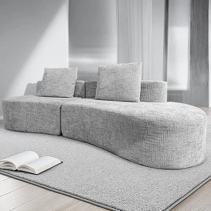 Curved Sofa with Modern Design, Light Grey, 4-Seat Living Room Set- 2 Pillows.