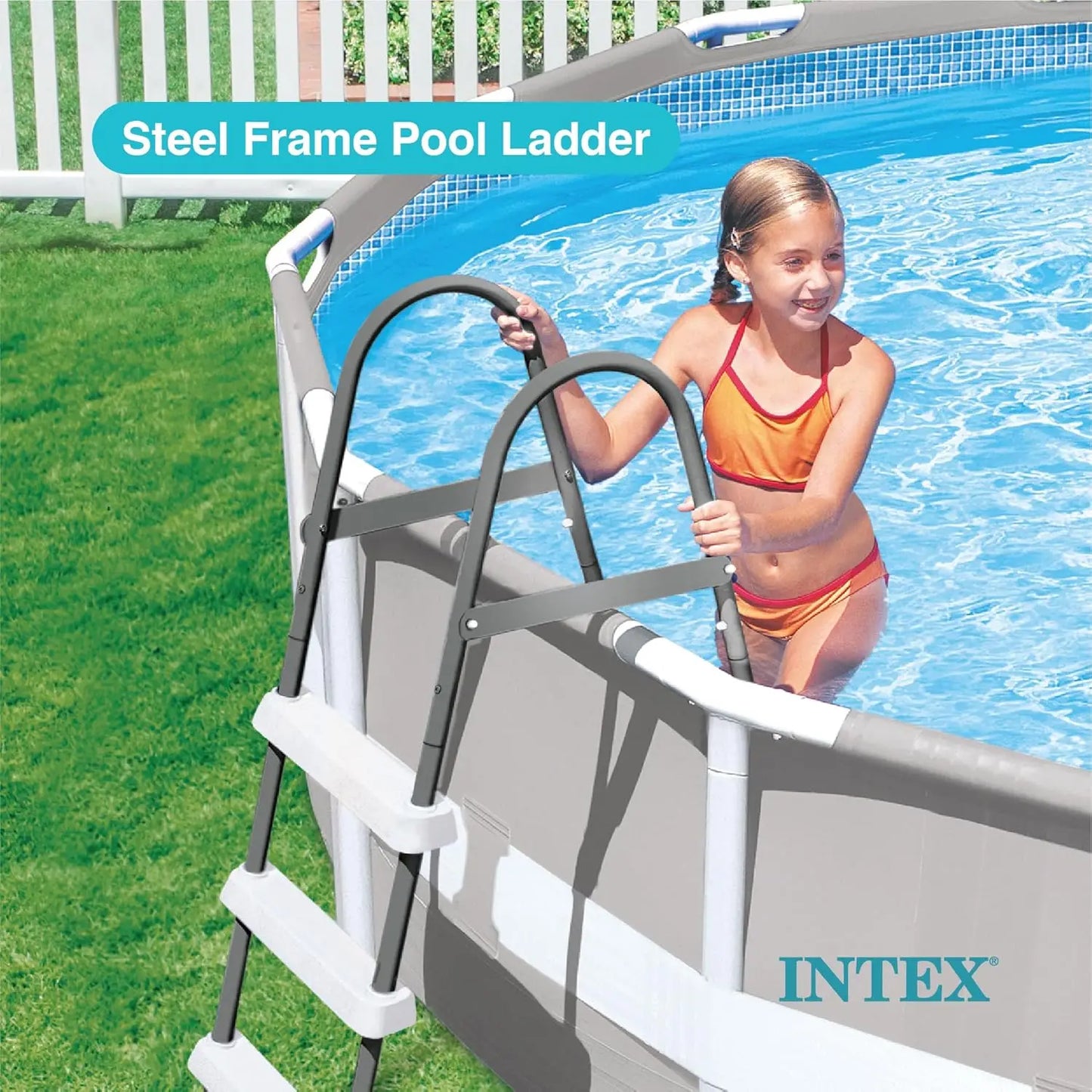 Prism Frame Above Ground Swimming Pool Set: 10ft x 30in – Includes 330 GPH Filter Pump – Removable Pool Ladder
