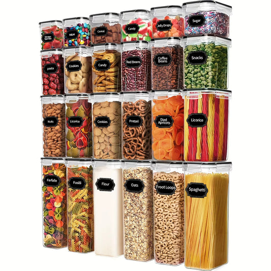 24Piece Airtight Food Storage Containers Set BPA-Free Plastic Canisters - Pantry Organizer with 40Labels