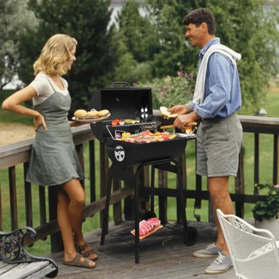 Barrel Charcoal Grill with Side Table, Wheels for Outdoor Cooking in Patio Backyard Durable Smoker Grill