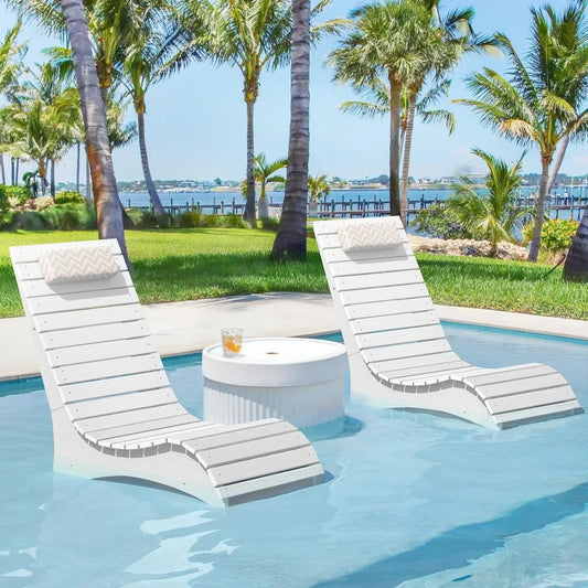Pool Lounge Chairs Set of 2, Pool Lounge Chairs up to 10-Inches of Water, with Headrest.