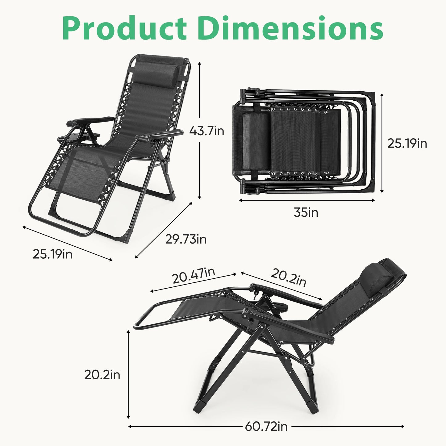 Zero Gravity Recliner Patio Lounge Chair Folding Portable with Cup Holder, Removable Cushion.