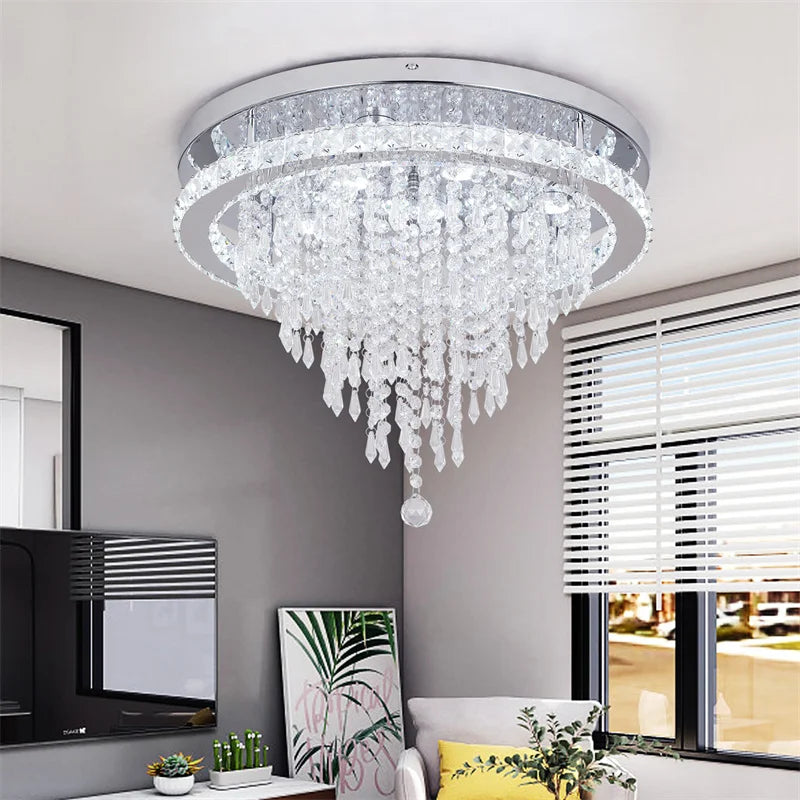 Luxury Crystal Ceiling Lamp Smart Led Dining Room Pendant Light Chandelier Remote Control.