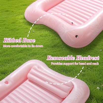 Large Inflatable Pool Float for Adults with Ice Bar and Drink Holder Tanning Bed Raft.