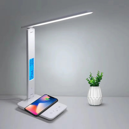 10W QI Wireless Charging LED Desk Lamp USB Charging Port Sliding, Dimmable, Auto Timer.