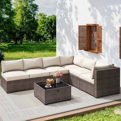 7 Piece Outdoor Patio Furniture Set, Outdoor Sectional Furniture, Rattan & Wicker Modern.