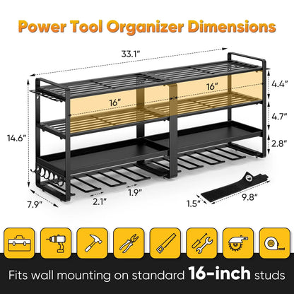 Power Tool Organizer Wall Mount, Extended Large Heavy Duty Drill Holder, 4 Layer Garage and Storage.