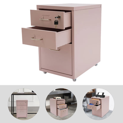 3 Tiers Rectangular Steel Vertical File Cabinet, Metal Mobile File Cabinet with Lock for Office, Study.