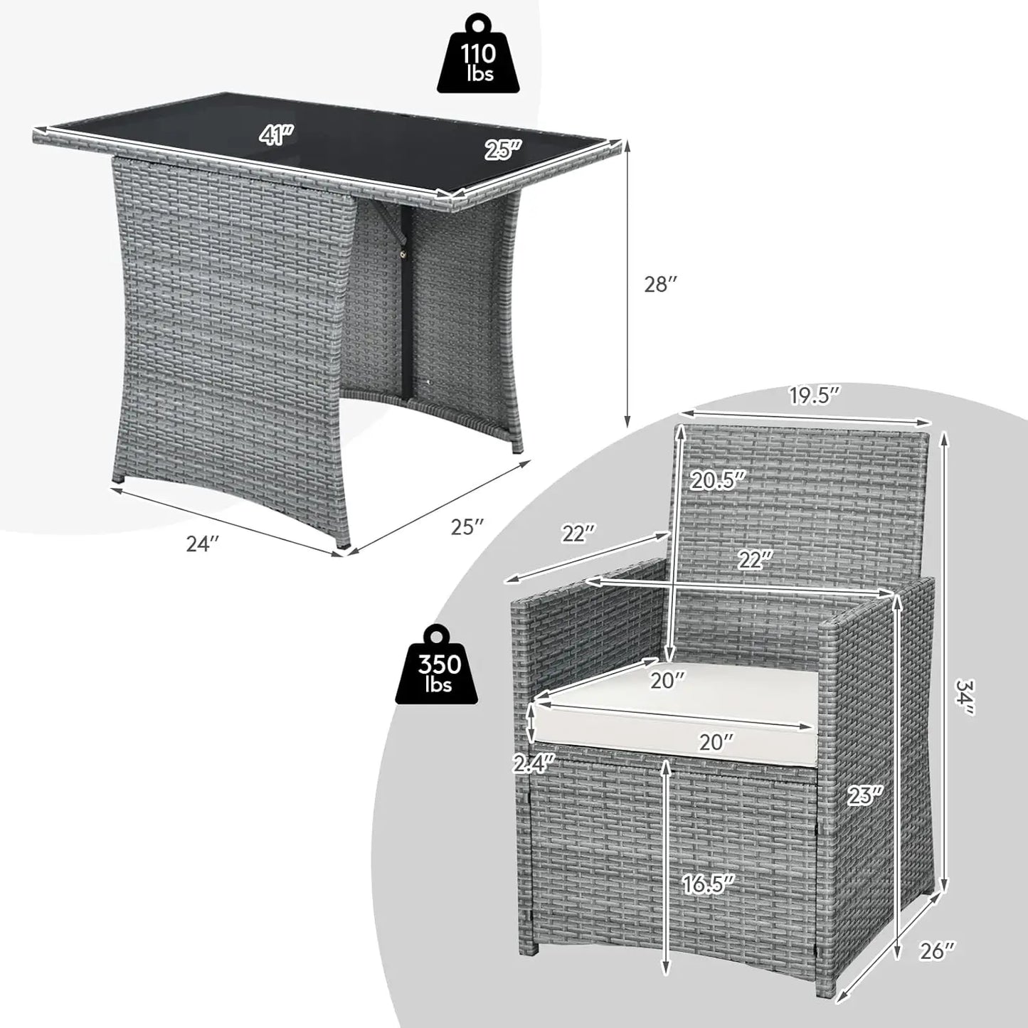 3 Pieces Patio Rattan Furniture Set, Outdoor Wicker Conversation Set.
