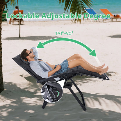 Zero Gravity Recliner Patio Lounge Chair Folding Portable with Cup Holder, Removable Cushion.
