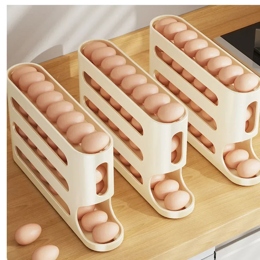 4 Layers Automatic Rolling Egg Holder Rack Fridge Egg Storage Box Container.