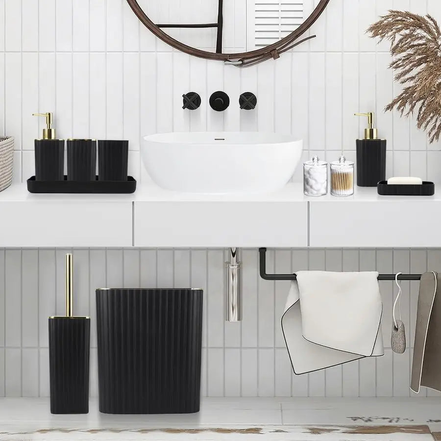 Accessories Set Gorgeous Black Bathroom Set, 10PC Bathroom Accessory Set.