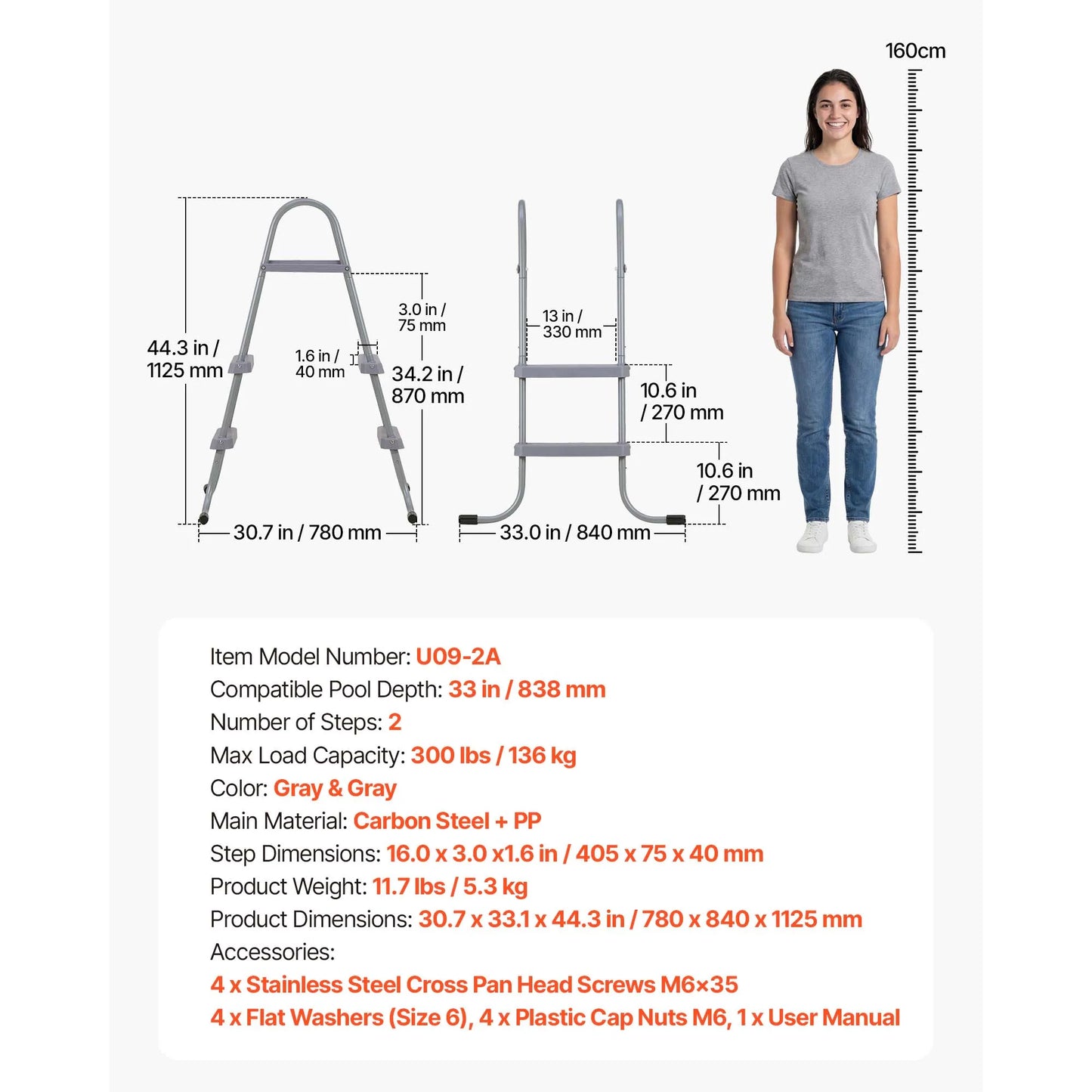 Above Ground Pool Ladder A-Frame Swimming Pool Stairs for High Wall with Non-Slip Sturdy Wide Step