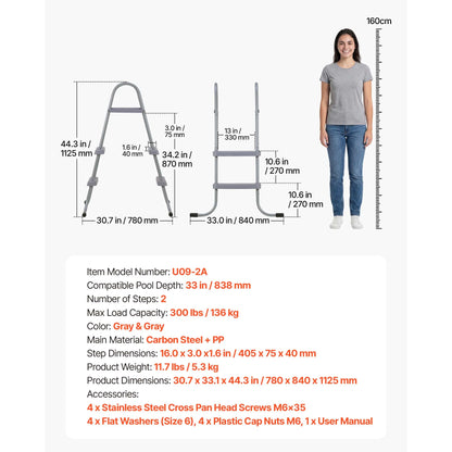 Above Ground Pool Ladder A-Frame Swimming Pool Stairs for High Wall with Non-Slip Sturdy Wide Step
