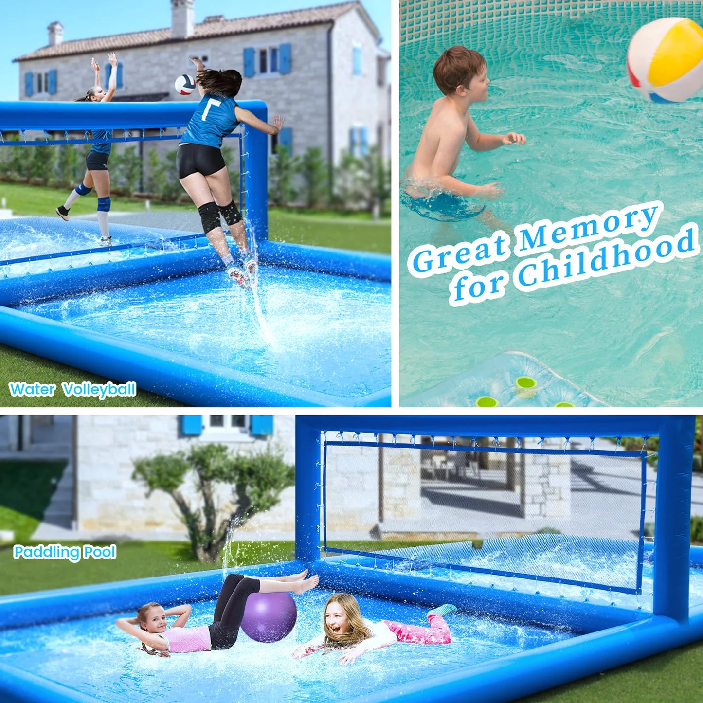 33ft Inflatable Volleyball Court Outdoor Water Pool for Sports Game, children's playground.