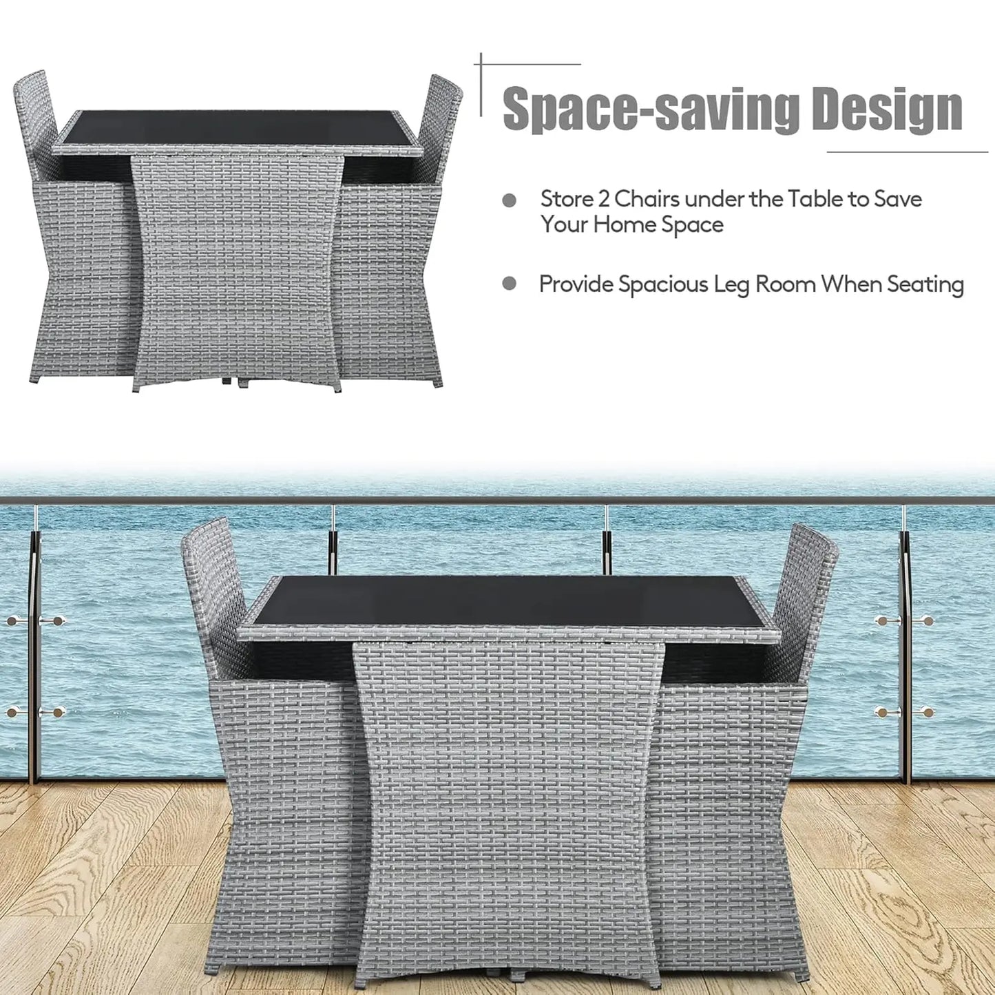 3 Pieces Patio Rattan Furniture Set, Outdoor Wicker Conversation Set.