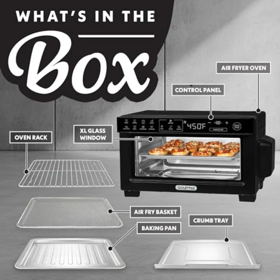 Digital Air Fryer Toaster Oven with Convection Mode 4 Slice Capacity 3 Rack Positions 12 Presets Toast Bagel Bake Roast Broil.