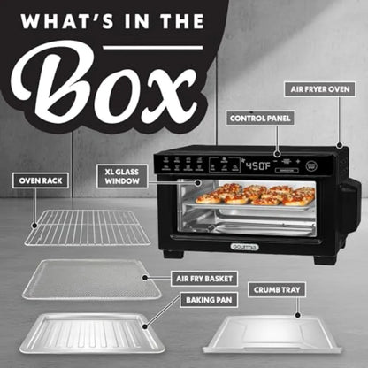 Digital Air Fryer Toaster Oven with Convection Mode 4 Slice Capacity 3 Rack Positions 12 Presets Toast Bagel Bake Roast Broil.