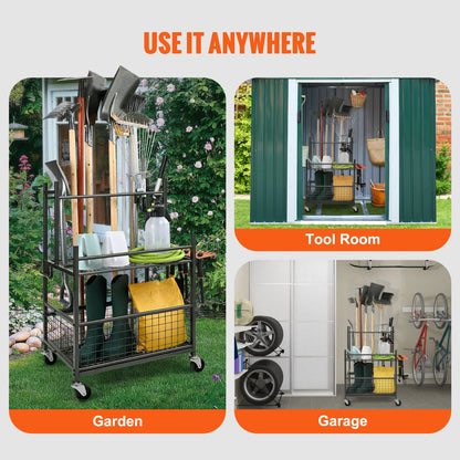 16 Slots Garden Tool Organizer Yard Tool Tower Rack with Hooks, Wheels for Garage Storage