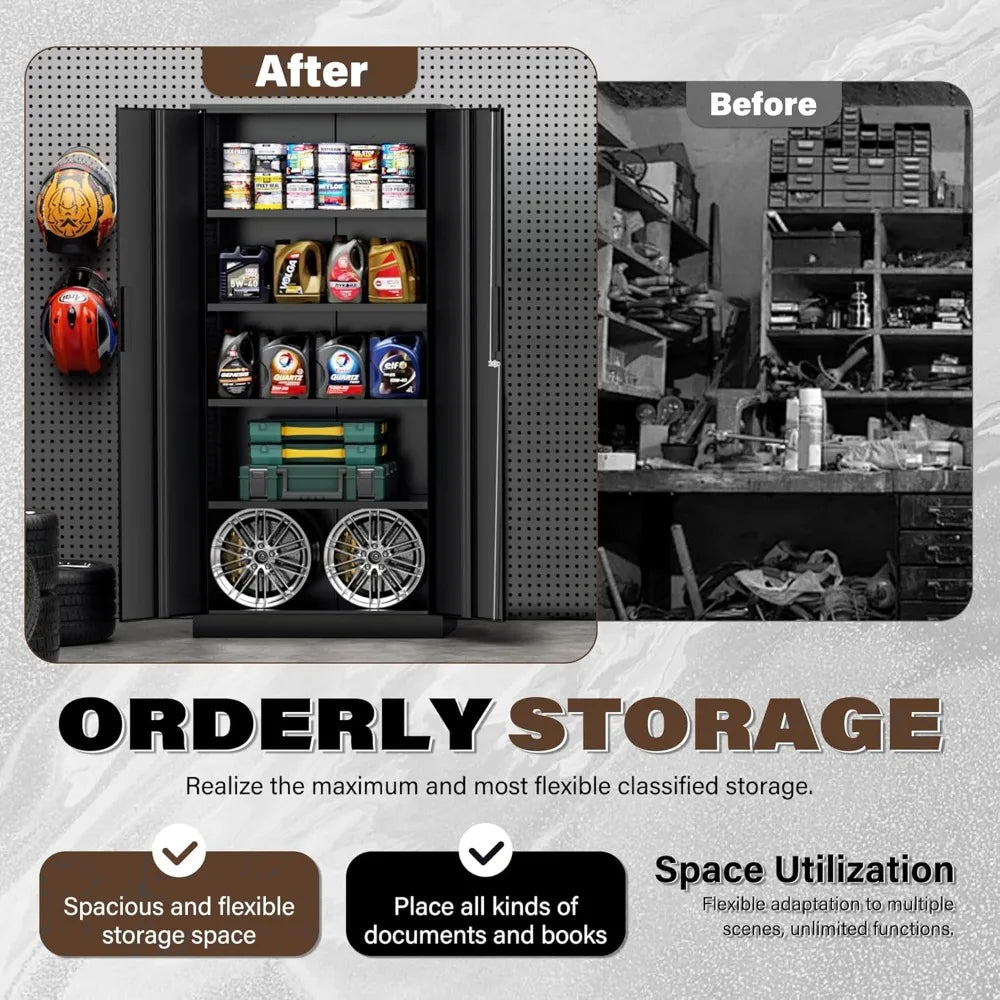 Metal Storage Cabinet, Garage Cabinets and Storage System with Doors and Shelves.