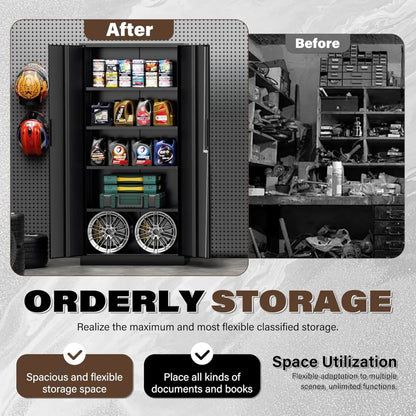 Metal Storage Cabinet, Garage Cabinets and Storage System with Doors and Shelves.