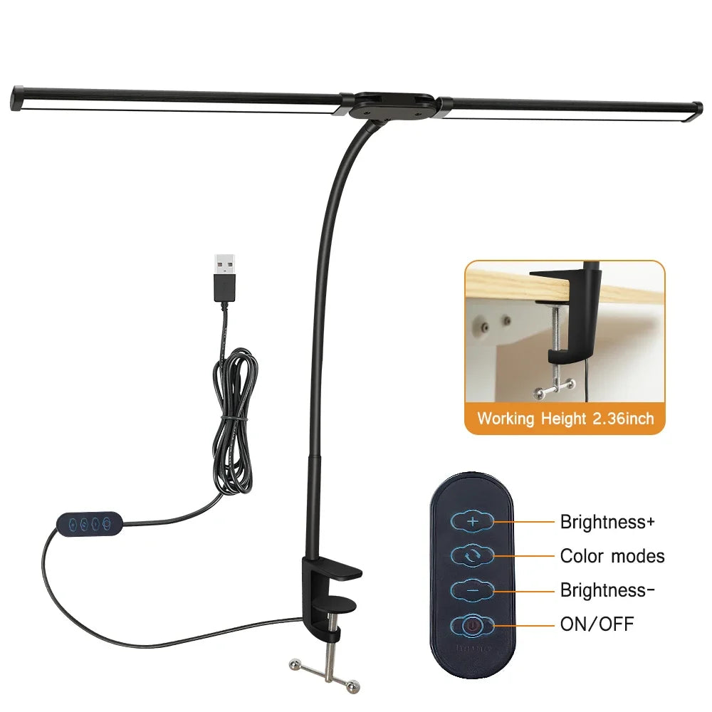Double Head LED Desk Lamp Dimmable PC Monitor Light USB Table Lamps.