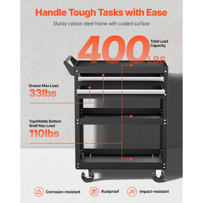 5-Tier Tool Chest 2-Drawer Rolling Tool Work Cart with Locking & Pegboard Tools Storage Organizer.