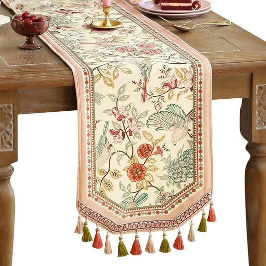 Velvet French Table Runner Farmhouse for Home Kitchen Dining Decor.