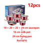 12Pcs/Set Stainless Steel Red Cookware Set Non-Stick Pans.