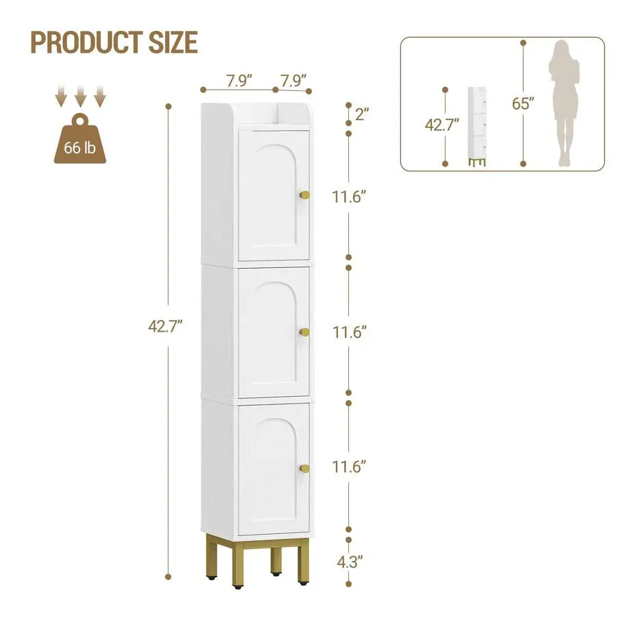 Bathroom Storage Cabinet, Narrow Bathroom Organizers and Storage with 4 Adjustable Feet.
