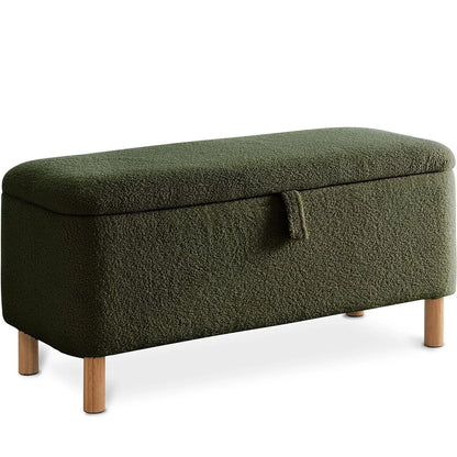 Storage Ottoman Bench for Bedroom end of Bed, Sherpa Upholstered Shoe Seat Storage.