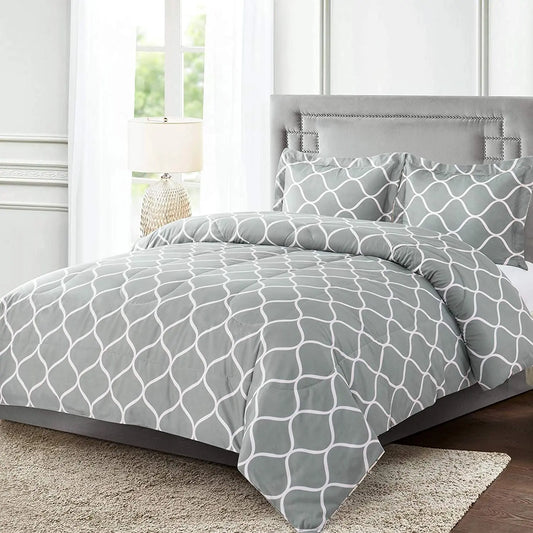 2-Pieces Gray Geometric Polyester Bedding Comforter Set.