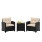 3 Pieces Patio Furniture Set, PE Rattan Wicker Outdoor Sofa Set w/Washable Cushion and Tempered Glass.