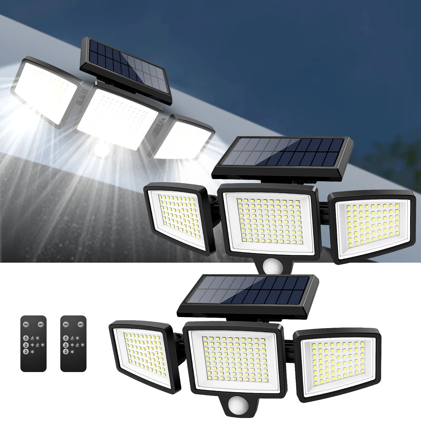 Outdoor Waterproof Solar Light with Motion Sensor 3-Head Security Light for Porches Garages Yard Entrances